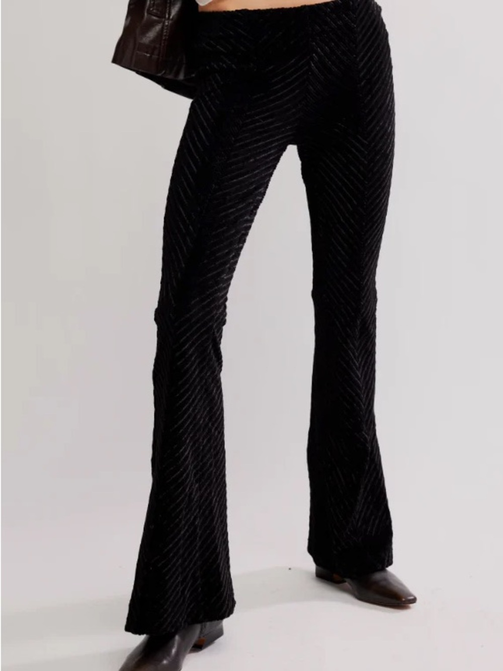 Free People Black Chevron Velvet Flare Pants